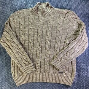 Polo Ralph Lauren Men Cable Knit Mock Neck Button Sweater XL Tan Brown